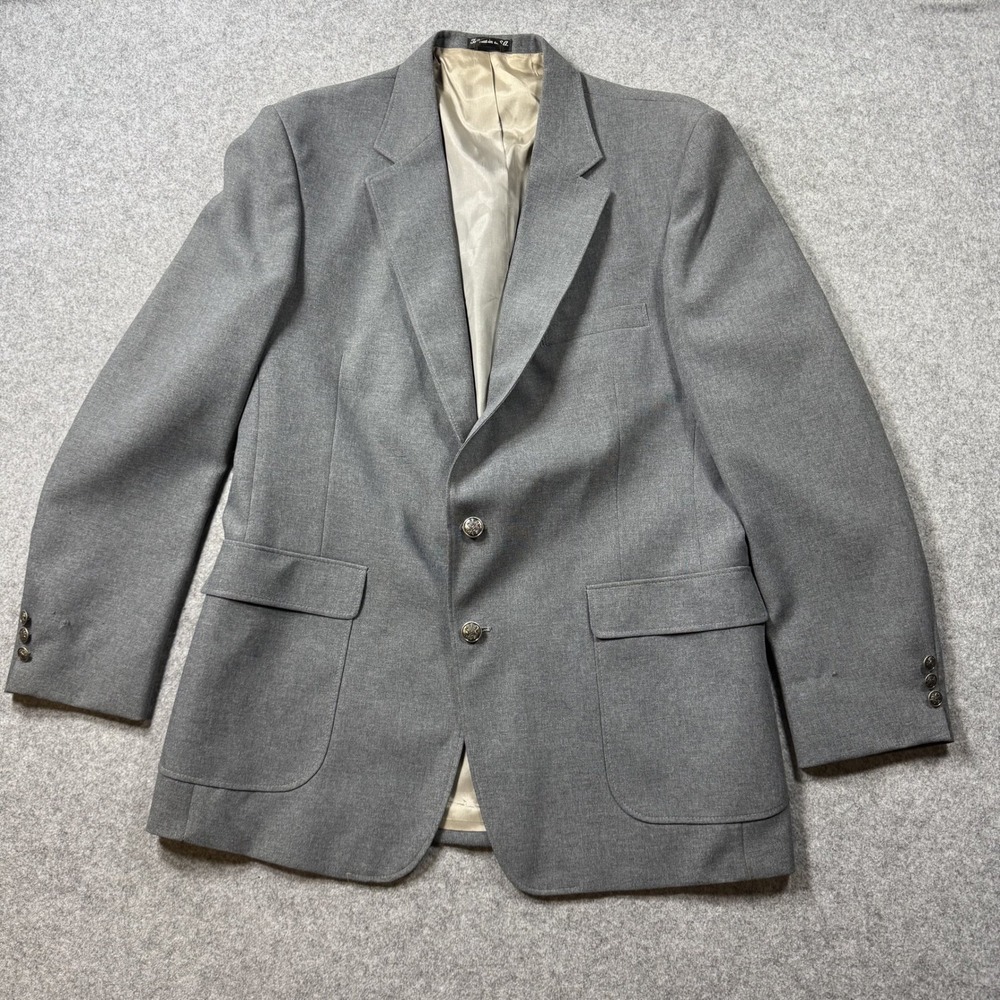 Edgeworth Mens Vintage Two Button Sport Coat Blazer Grey Wool Blend USA Made